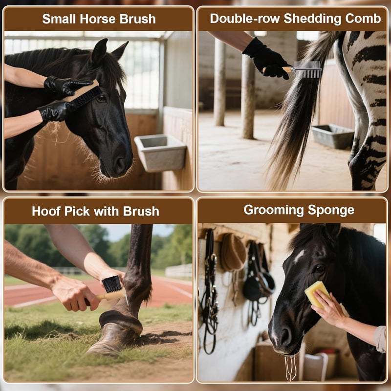 DigNew 13-Piece Horse Grooming kit for Daily Care,Complete Horse Supplies Set with Wood Brushes, Tack Essentials, Curry Tools, and Practical Horse Accessories for Farm & Stable Use - Image 5